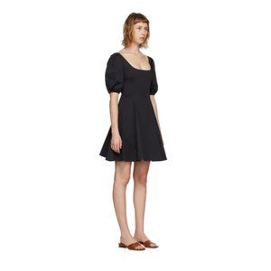 Staud Black cotton poplin square neck Mini Dress w/ puff sleeves | Size 2